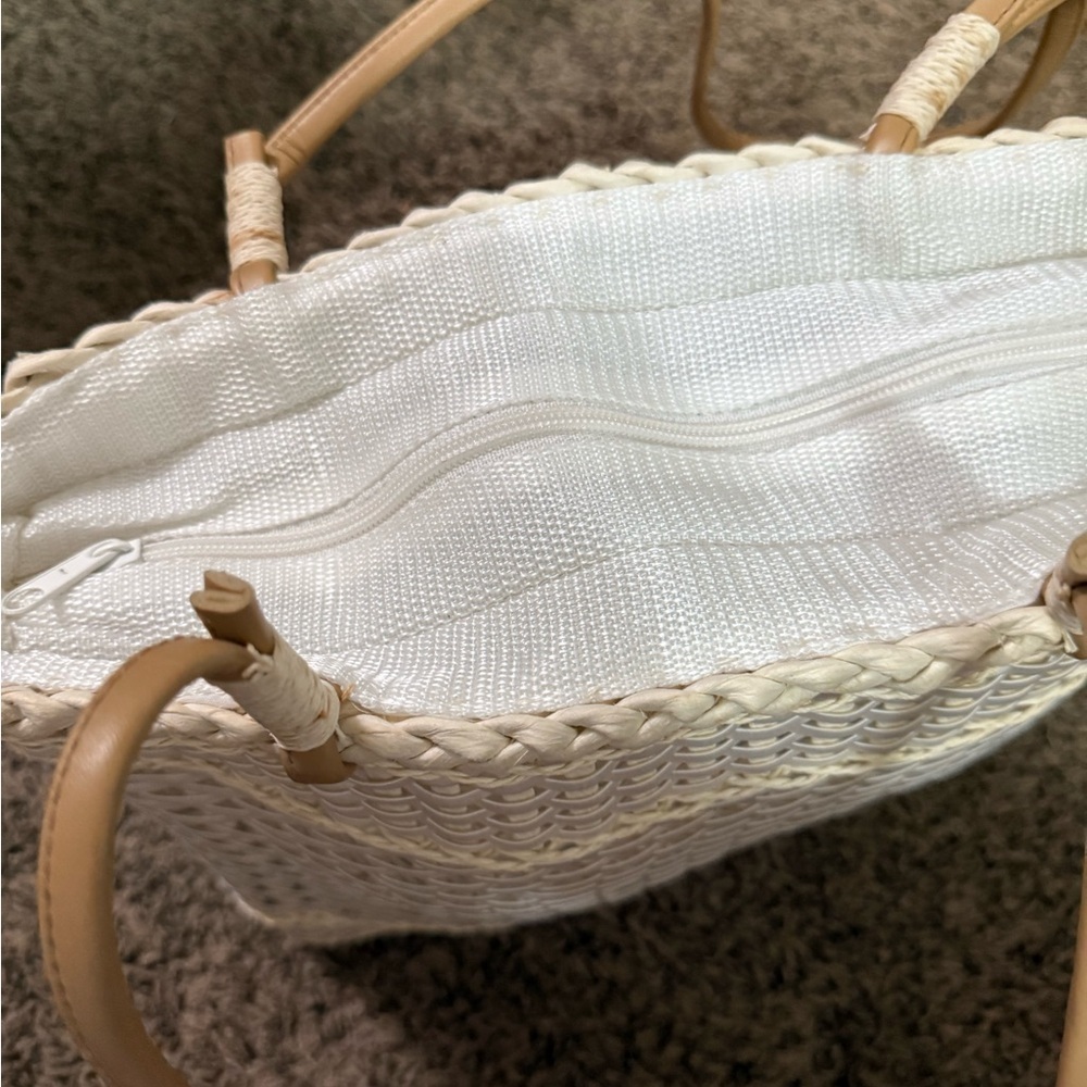 Chic Tan and Cream Woven Tote Bag - Picture 5 of 6